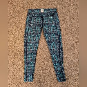 The North Face Women's Leggings Turquoise and Black Patterned - Large